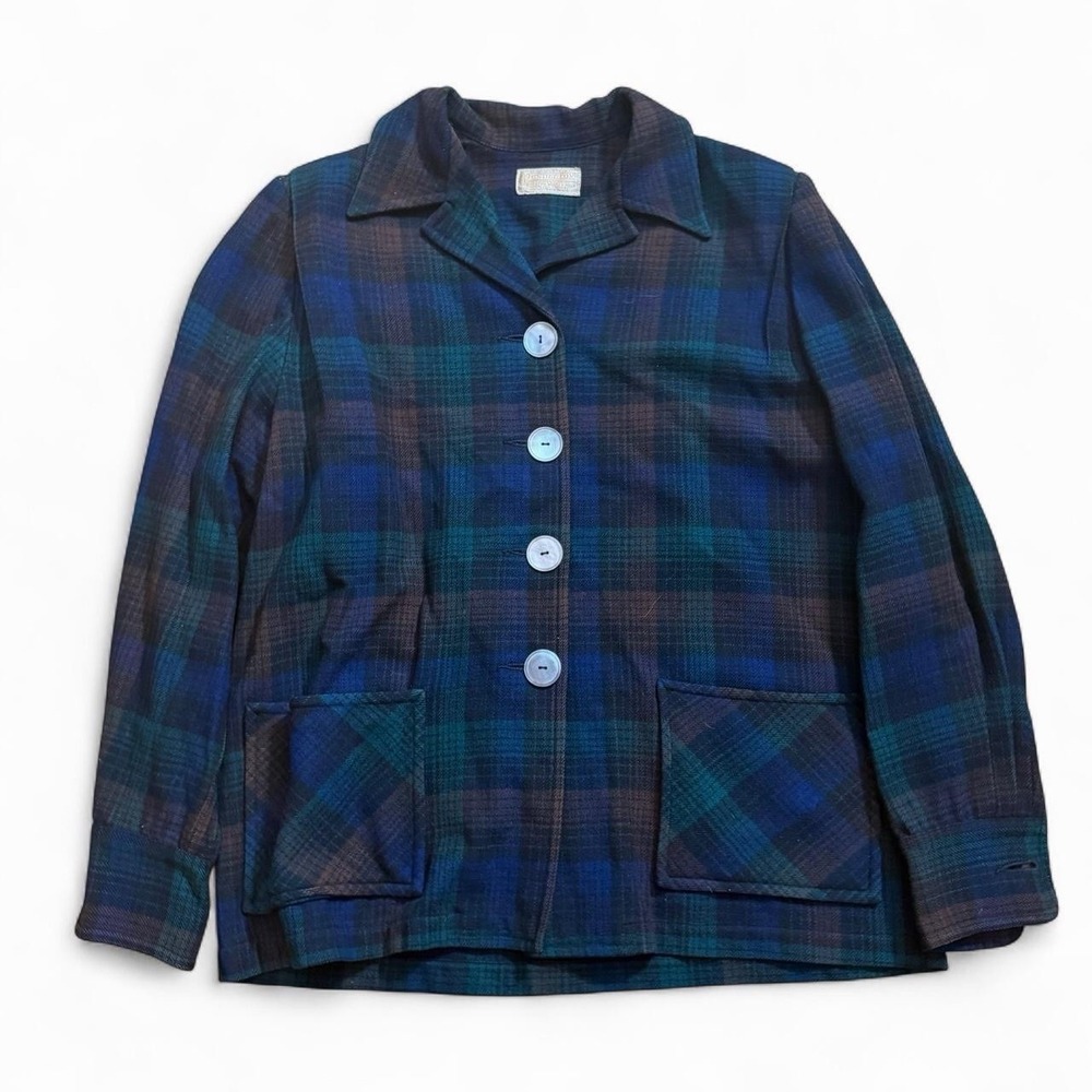 Vintage Pendleton Plaid Blazer Women's Size Large 90s Casual Preppy Wool